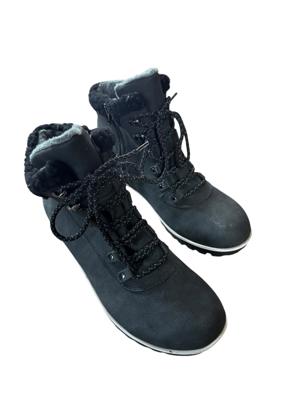Women’s JBU Size 9.5 Black Lace Up Side Zip Moonstone Faux Fur Lined Hiking Boot